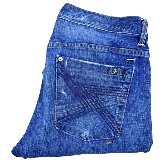 7 For All Mankind Austyn Straight Leg Distressed Medium Wash Denim Jeans Mens 36 - Picture 1 of 14